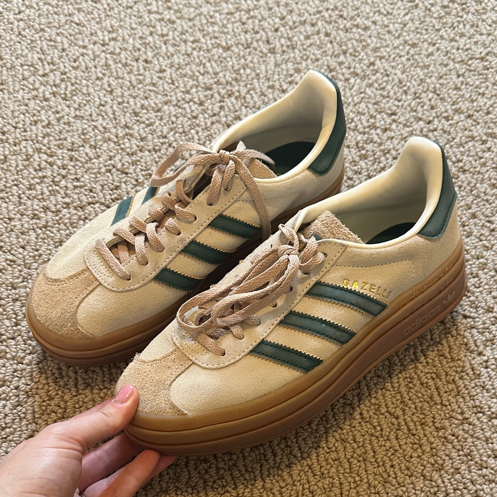 Adidas Cream and Green Platform Sneakers